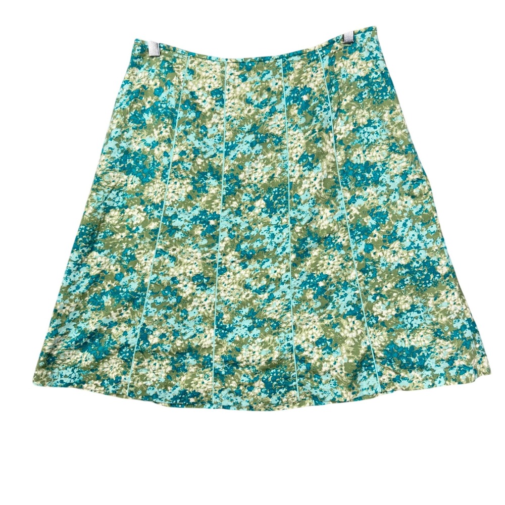 Ann Taylor Skirt Womens 10 Blue Green Floral A-Line Lined Cotton Watercolor